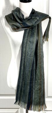 Shupaca Alpaca Blend Scarf Gray Green Navy Brown Stripe Brushed Cozy Soft Warm